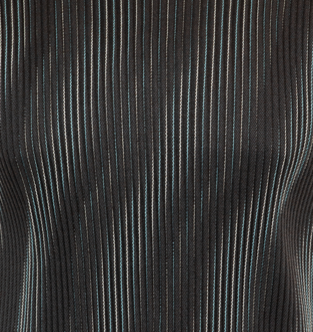 Image 3 of 3 - BROWN - ISSEY MIYAKE TWEED PLEATS VEST featuring wavy contrasting stripes, tailored sillhouette, pleated vest, straight shape and round neck. 100% polyester. 