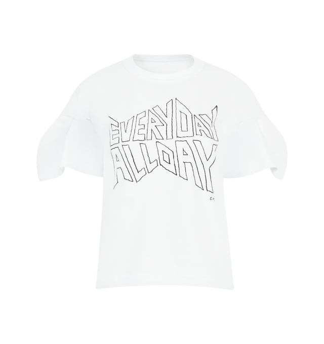 Image 1 of 2 - WHITE - SACAI Geoff Jersey T-Shirt featuring short sleeves, crew neck, loose fit and graphic text on front. Cotton.