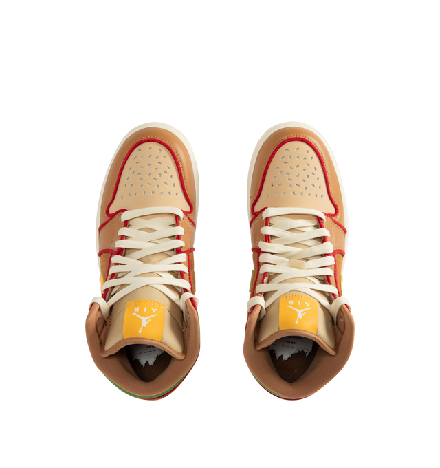 Image 5 of 5 - BROWN - JORDAN Air Jordan 1 Mid SE Sneaker featuring genuine leather upper, Nike Air technology, soft foam midsole, rubber outsole, wings logo on collar and jumpman on tongue.