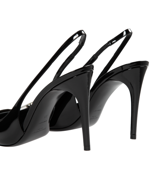 Image 3 of 4 - BLACK - SAINT LAURENT SLINGBACK PUMPS WITH A POINTED TOE, STILETTO HEEL, SQUARE-CUT VAMP AND ELASTICIZED SLINGBACK STRAP, FEATURING A SILVER-TONE SQUARE DETAIL.  TOTAL HEEL HEIGHT: 9.5 CM / 3.7 INCHES.  80% CALFSKIN LEATHER, 20% BRASS WITH  LEATHER SOLE.  MADE IN ITALY. 