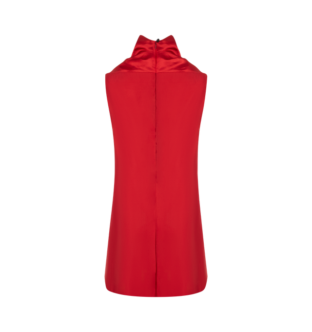 Image 2 of 2 - RED - KHAITE Daria Dress featuring a bell-shaped minidress distinguished by draped, scarf-inspired stand collar with horizontal seaming at back, tailored in silky Italian twill and button and concealed zipper at center back. 55% viscose, 45% silk.