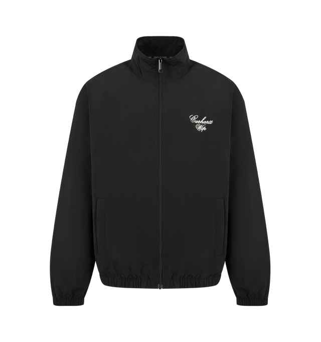 Image 1 of 2 - BLACK - CARHARTT WIP Travon Jacket featuring elasticated cuffs and bottom, zip fastening, welt pockets, stand-up collar, water repellent and graphic embroidery. 100% nylon.