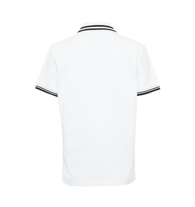 Image 2 of 3 - WHITE - MONCLER Logo Patch Polo Shirt featuring cotton piquet, collar with button closure, short sleeves and felt logo patch. 100% cotton. 