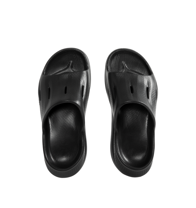 Image 4 of 4 - BLACK - HOKA Ora Recovery Slide 3 featuring perforated rubber upper with EVA sole, slip-on styling and molded footbed.