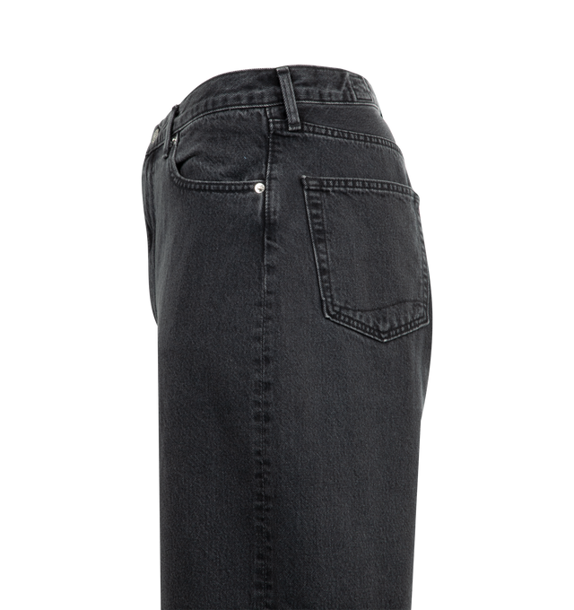 Image 3 of 3 - BLACK - ORSLOW Super Dad's Denim Shorts featuring 13.5oz Japanese denim, relaxed and wide fit, two front pockets with coin pocket, two rear pockets and zipper fly. 100% cotton. Made in Japan.