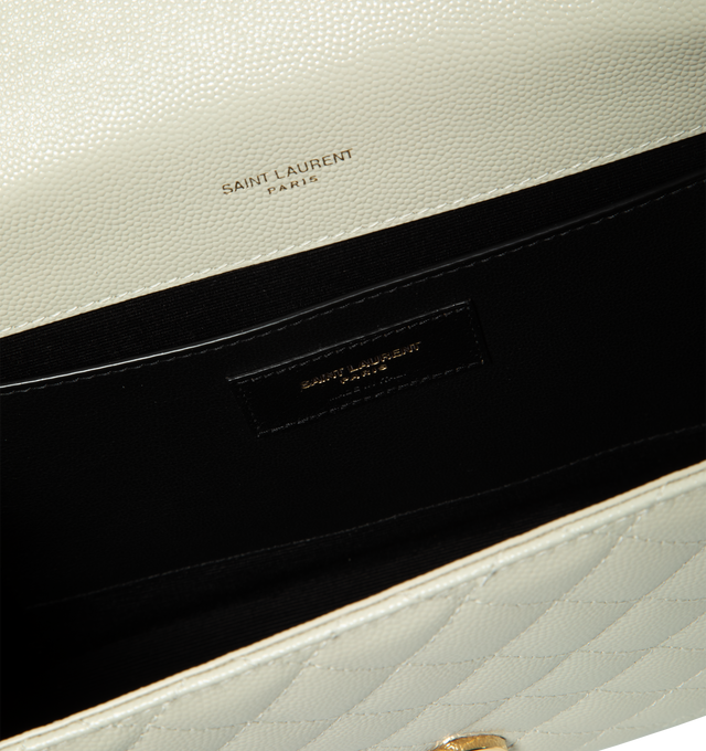 Image 4 of 4 - WHITE - SAINT LAURENT Envelope Medium Chain Bag featuring one exterior back pocket, magnetic snap tab, diamond quilt overstitching and grosgrain lining. 9.4 X 6.8 X 2.3 inches. 100% calfskin leather. Made in Italy.  