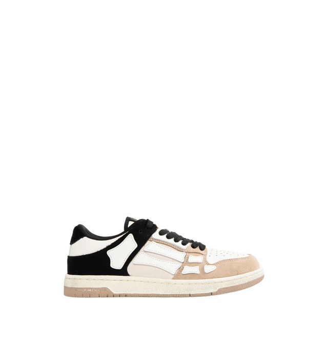 Image 1 of 5 - NEUTRAL - AMIRI Distressed Skel-Top Low Sneakers featuring appliqus throughout, perforated detailing at toe, lace-up closure, logo patch at padded tongue, padded collar, logo embossed at heel tab and treaded rubber sole. Upper: synthetic, leather. Sole: rubber.