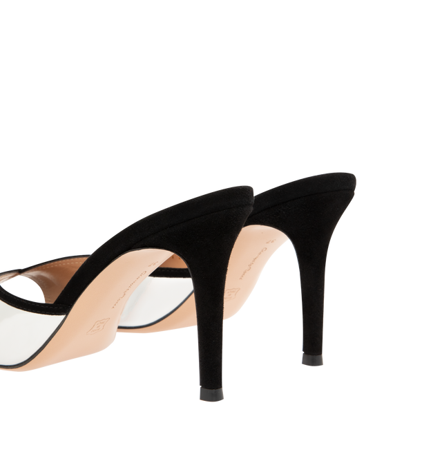 Image 3 of 4 - BLACK - GIANVITO ROSSI Mule Sandal featuring smooth calf leather and metallic accent upper, slip-on mule style and leather footbed and lining. Approx 85 mm / 3.35 inch heel. Made in Italy.