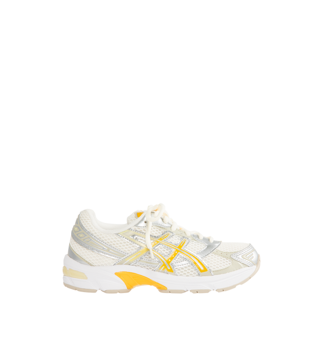 Image 1 of 5 - SILVER - ASICS Gel 1130 Sneaker featuring mesh and leather upper with rubber sole, lace-up front, cushioned textile footbed and lining, GEL technology in the heel and padded low-cut collar.