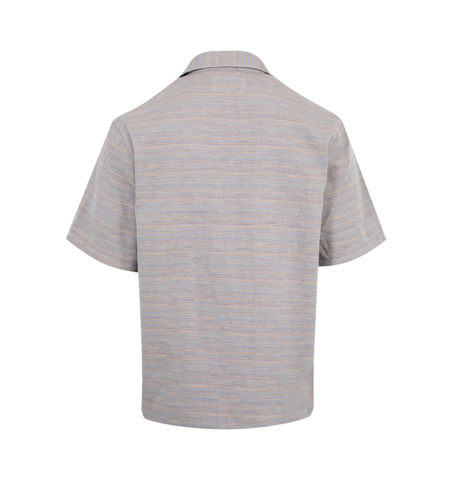 Image 2 of 2 - GREY - CARHARTT WIP Gellar Stripe Shirt featuring a loose fit, midweight cotton, allover jacquard stripes, woven Square Label, short sleeves, yarn-dyed, front closure with buttons and chest pocket. 100% cotton.