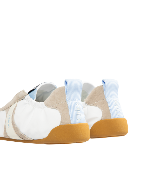 Image 3 of 5 - WHITE - CHLOE Kick Sneaker featuring nylon and suede in an ultra-light silhouette with a flexible recycled rubber sole for a second-skin effect, Chlo logo signs the side and the back loop and boxing-style Chlo label on the tongue.