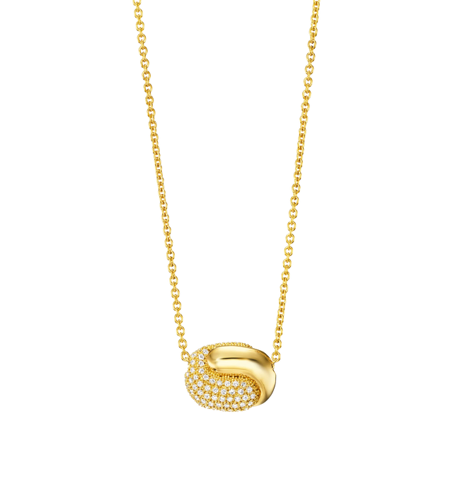Image 1 of 2 - GOLD - PAMELA ZAMORE Holos Small Hug Diamond Necklace featuring two sculptural halves of a piece interlocking to become one. Hand-finished. 18K yellow gold, 10.5g. 0.68ct diamonds. Length: 14.5/15.5/16. Hirshleifers offers a range of pieces from this collection in-store. For personal consultation and detailed information about jewelry, please contact our dedicated stylist team at personalshopping@hirshleifers.com. This item may be restricted for online purchase to international clients. For a