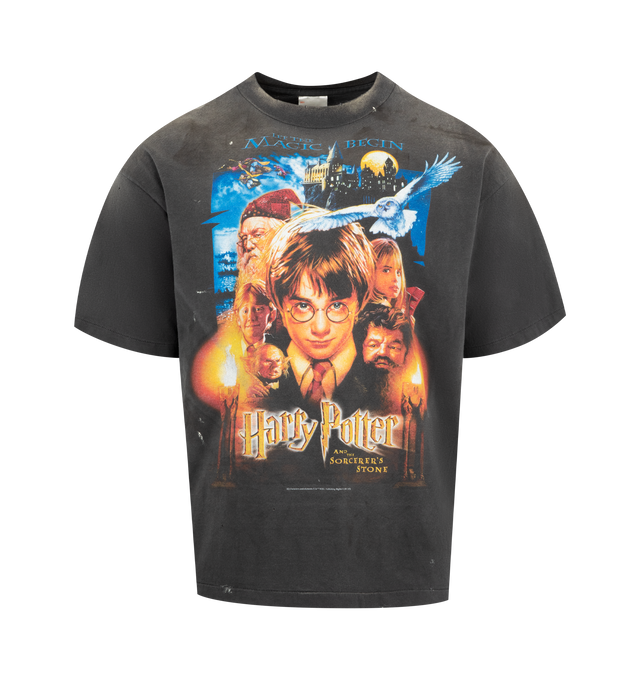Image 1 of 3 - BLACK - SAINT MICHAEL HP Sorcerer's Stone Tee featuring regular fit, crewneck, dropped shoulders, short sleeves, straight hem and graphic print. 100% cotton.