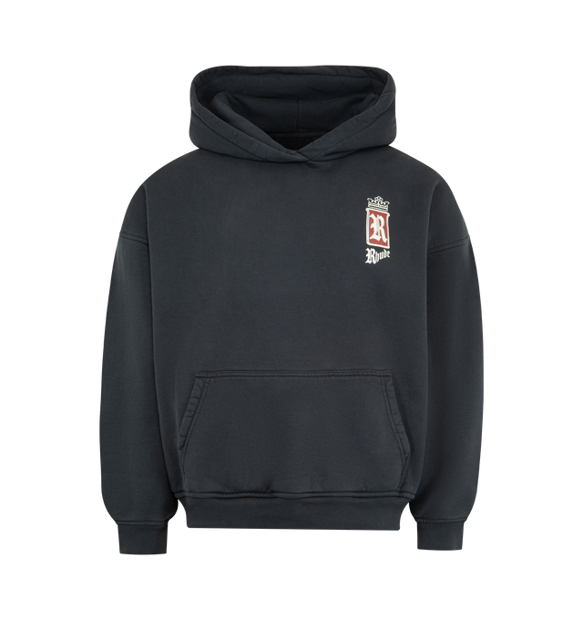 Image 1 of 2 - BLACK - RHUDE Fumar 91 Hoodie featuring logo print at the chest, graphic print to the rear, classic hood, long sleeves, ribbed hem and cuffs and kangaroo pocket. 100% cotton.