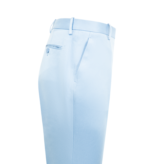 Image 3 of 3 - BLUE - TOM FORD Duchesse Tailored Pants featuring straight leg pants in washed duchesse with refined pocket detailing and a smooth TOM FORD drape. 61% cotton, 39% silk. Lining: 59% cupro, 41% silk.