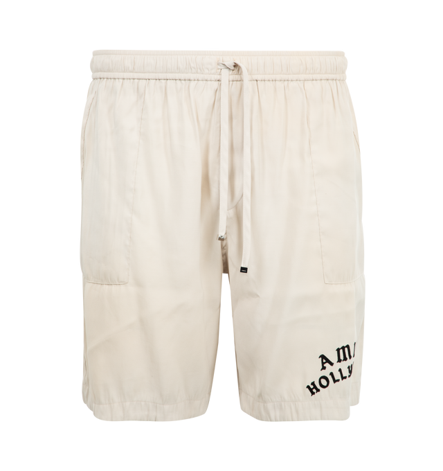 Image 1 of 3 - WHITE - AMIRI Hollywood Short featuring side pockets, back patch pockets, an elastic waist with drawcord and logo on leg. 87% modal, 13% polyester.
