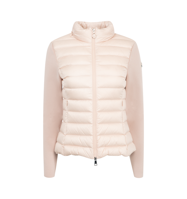 Image 1 of 3 - Rose - Moncler Zip-Front Cardigan has a 2-way zip front closure, side zip pockets, and a rubberized logo patch. Down and feather fill.