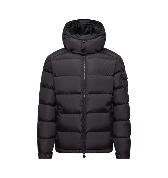 Image 1 of 1 - BLACK - MONCLER Maya Matte Short Down Jacket featuring water-repellent main fabric, nylon lger lining, down-filled, detachable and adjustable hood, zipper and snap button closure, zipped pockets, patch pocket with snap button closure on the sleeve and adjustable hem with drawstring fastening. 100% polyamide/nylon. Padding: 90% down, 10% feather.