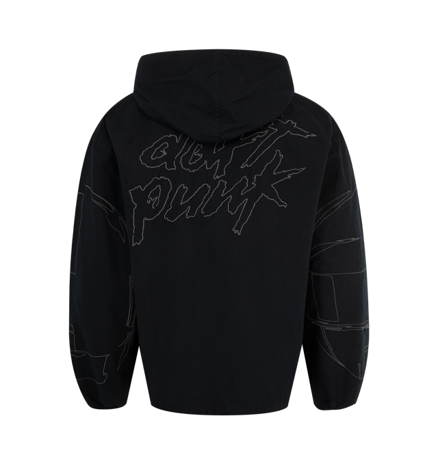 Image 2 of 4 - BLACK - PLEASURES X DAFT PUNK Digital Zip Poncho Hoodie featuring full zip closure, fixed hood, embroidered graphics, kangaroo pocket, elastic cuffs and drawstring hem. 100% cotton.