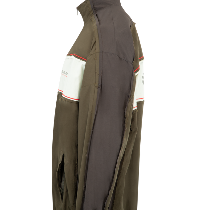 Image 3 of 3 - GREEN - MARTINE ROSE Layered Track Jacket featuring front zip fastening, high neck, long sleeves and elasticated hem. 100% polyamide.