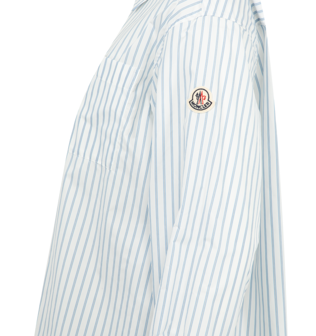Image 3 of 3 - WHITE - MONCLER Striped Long Sleeve Shirt featuring stripes throughout, nylon, collar, long sleeves, zipper closure and adjustable cuffs. 100% polyamide/nylon.