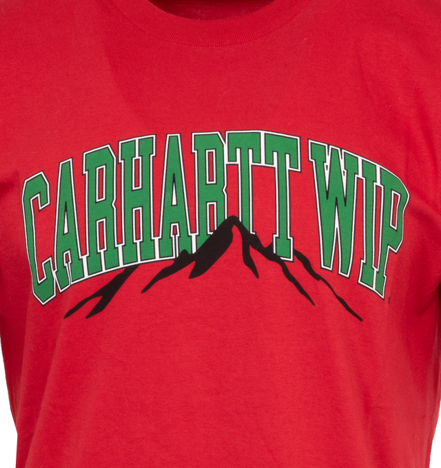 Image 2 of 2 - RED - CARHARTT WIP Mountain College T-Shirt featuring ribbed crewneck, short sleeves and printed branding. 100% cotton. 