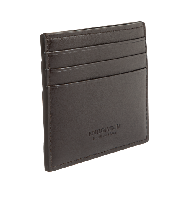 Image 2 of 3 - BROWN - BOTTEGA VENETA Intrecciato Credit Card Case featuring intrecciato calf leather card case with degrad effect, three card slots and one central pocket. 3.1" x 4.1" x 0.2". Calfskin. Made in Italy.