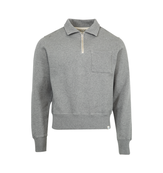 Image 1 of 2 - GREY - MERZ B. SCHWANEN Zip Collar Sweatshirt featuring half-zip, polo collar, chest pocket, triangle inserts under the arms, relaxed fit and no shrinkage. 100% cotton.
