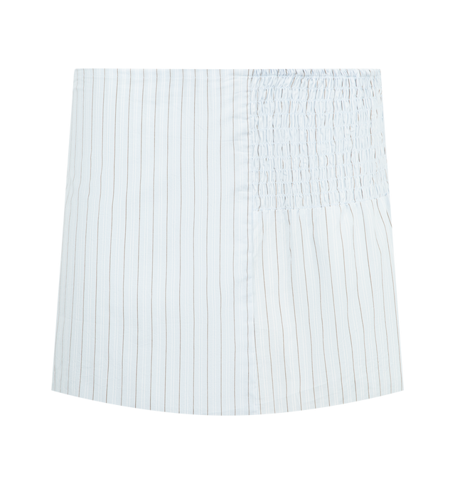 Image 1 of 2 - WHITE - DEIJI STUDIOS Shirring Skirt featuring mini length, invisible side zip, asymmetric shirred panel on the wearer's left side, a flat front waistband and soft elastic at the back. 100% organic cotton poplin.