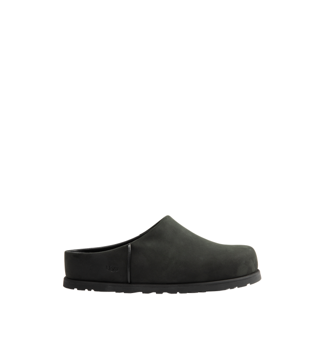 Image 1 of 4 - BLACK - UGG Men's Otzo Clog built with a luxe nubuck upper, thoughtful knit + leather lining, and a contoured footbed for steady movement. This clog has easy slip-on style with all-day comfort. Waterproof leather, nubuck upper, leather and wool jersey lining with peppermint-based anti-odor treatment. Contoured EVA footbed, lightweight rubber outsolewith embossed UGG logo.