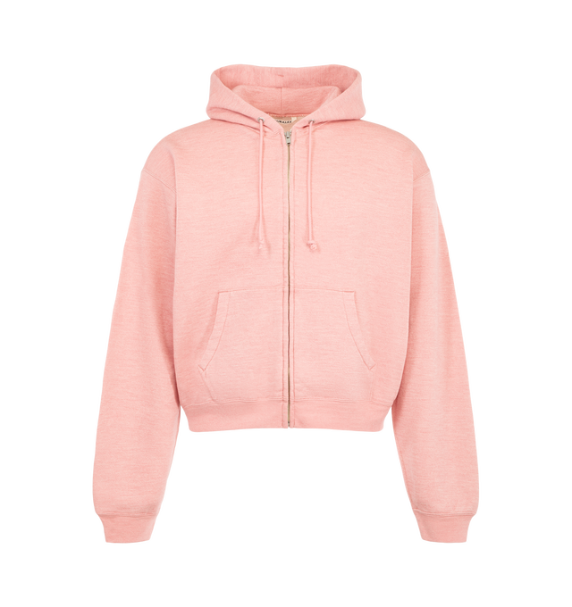 Image 1 of 2 - PINK - Auralee Men's High-Twist Compact Sweat Zip Parker is crafted from a cotton, wool, and silk blend and features a regular-fit silhouette with a full-zip front closure and attached hood. Constructed using a unique multi-layer sweat fabric with specialized yarns in the face, middle, and backing layers, this elevated essential offers balanced volume, subtle structure, and a refined appearance. Main Material: 62% Cotton, 32% Wool, 6% Silk.