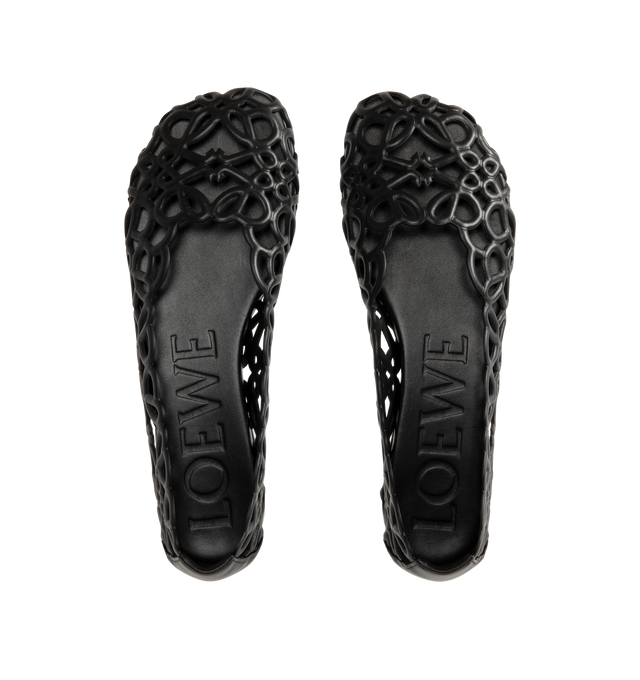 Image 4 of 4 - BLACK - Loewe Womens Anagram Ballerina Flats are crafted from lambskin. Features a molded high-frequency construction with an allover Anagram pattern, petal toe shape, tonal lambskin lining, embossed LOEWE at the insole and outsole, rubber island outsole, and back counter tab for added support. Main Material: Lambskin. Made in Italy.