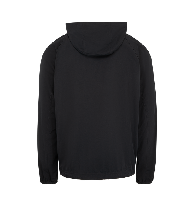 Image 2 of 3 - BLACK - BALENCIAGA Technical Tracksuit Jacket featuring technical polyamide, hooded design, high neck, double-ended zip fastening, long raglan sleeves, contrasting piping, 2 zipped slash pockets, 2 inner vertical zipped pockets, loop sports icon artwork embroidered on chest, adjustable drawstring at hem and elasticated cuffs. 100% polyamide. Lining: 100% polyester. Made in Italy.