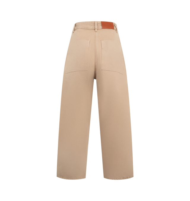 Image 2 of 3 - BROWN - Studio Nicholson Chalco Denim Pants are cut wide and cropped, with a curved leg and dropped crotch, constructed from a recycled denim thats been garment dyed for a soft, easy-wearing finish. Featuring button waist, belt loops, side slash pockets and back patch pockets. 71% Cotton, 16% Reused Cotton, 13% Recycled Polyester.