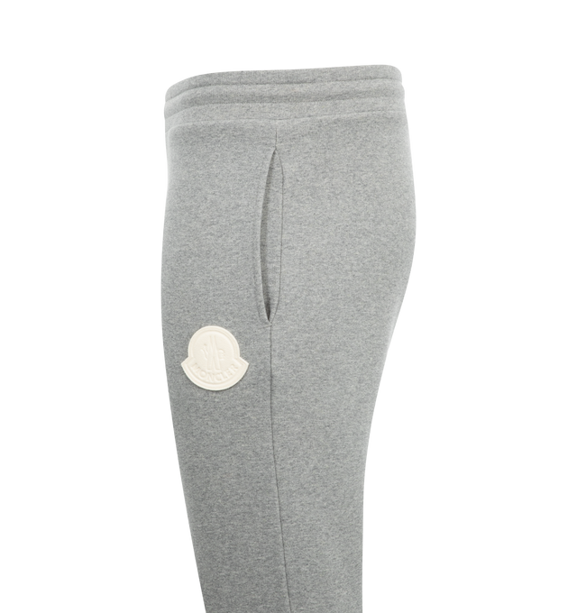 Image 3 of 3 - GREY - MONCLER Sweat Bottoms featuring cotton fleece, elastic waistband with drawstring fastening, side slant pockets and logo patch. 100% cotton.