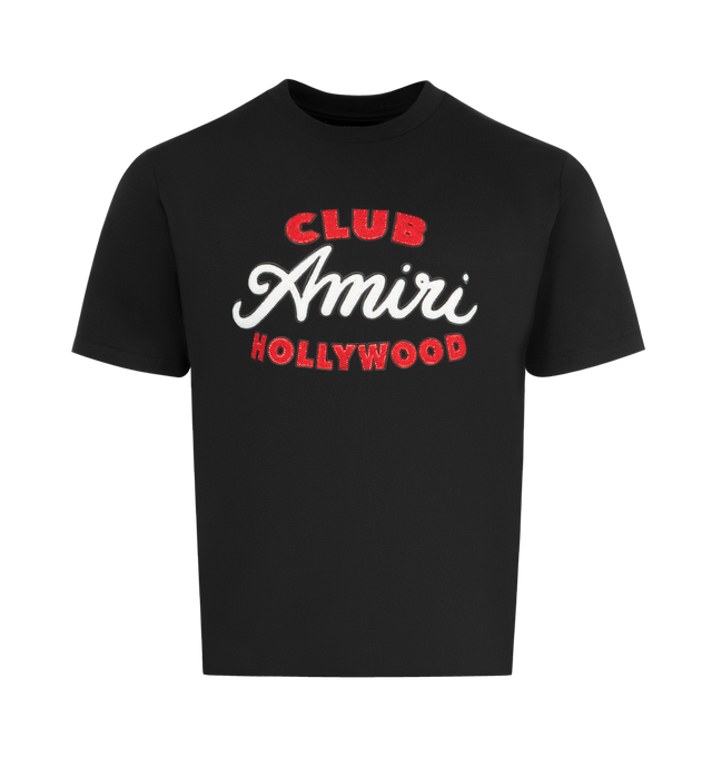Image 1 of 2 - BLACK - AMIRI Club Amiri Oversized Tee featuring pull-on styling, crewneck, front and back printed design, short sleeves and heavyweight jersey fabric. 100% cotton. Made in Italy.