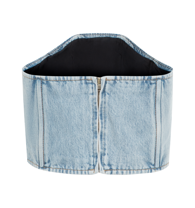 Image 2 of 2 - BLUE - WARDROBE.NYC Denim Tube featuring zipped back closure, strapless, cropped, fading throughout, princess seams and full poplin lining. 100% cotton. Made in Turkey.