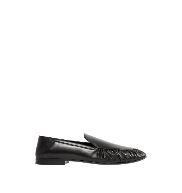 Image 1 of 4 - BLACK - SAINT LAURENT Alain Slippers featuring an almond gathered moc toe, a flexible heel counter that may be worn up or folded down and leather sole. Lambskin. Made in Italy.