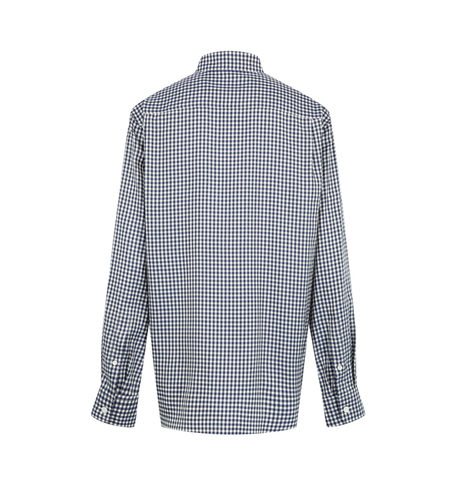 Image 2 of 3 - BLUE - Loewe Women's Shirt in Silk is crafted from lightweight checked silk twill and features a contrasting micro-check pattern at the under collar and inside cuffs. Designed in a regular fit with a regular length, this button-front style is finished with Double L embroidery at the front. Main Material: 100% Silk. Made in Italy.