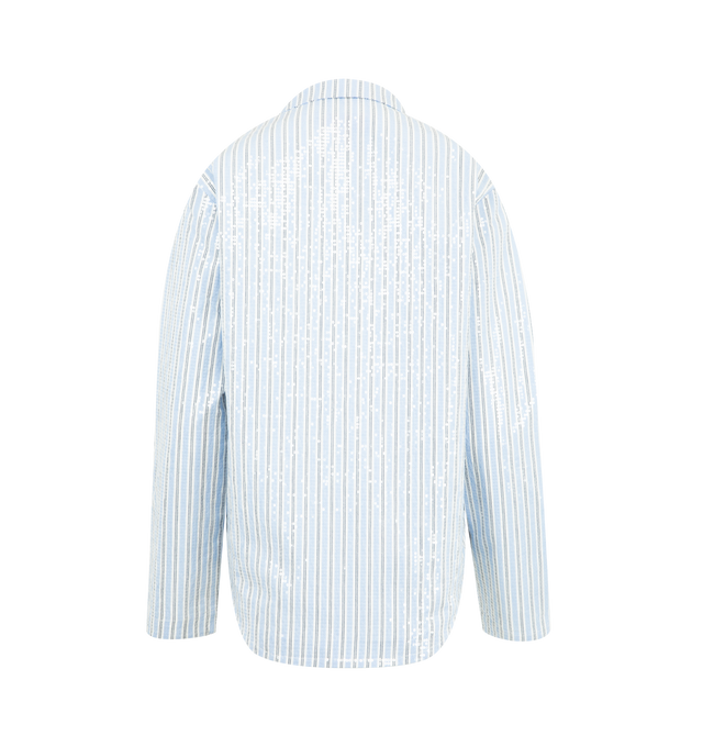 Image 2 of 2 - BLUE - MIRA MIKATI Sequinned Striped Shirt With Daisy Brooches featuring sequin embellished cotton, stripe design, pyjama shirt collar, long sleeves, button down front and hand-painted metal daisy buttons. 100% cotton.
