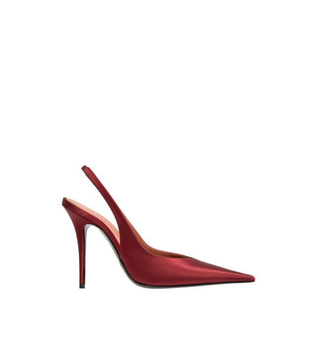 Image 1 of 4 - RED - AMINA MUADDI Anok Satin Slingback Pumps featuring elasticated slingback strap, pointed toe and 105mm heels. Upper: silk. Lining: leather. Sole: leather insole, leather and rubber sole. Made in Italy.