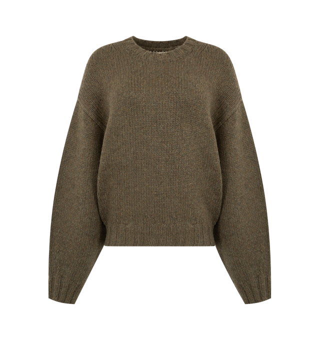 Image 1 of 2 - GREEN - Khaite Womens Cashmere Crewneck Pullover is crafted from dense cashmere spun in Italy. Features an easy fit, crew neckline, dropped shoulder seams, and fishermans rib-stitched trim. Material 100% Cashmere. Made in Italy.