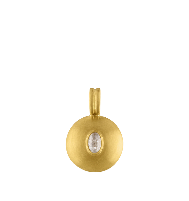 Image 2 of 2 - GOLD - PROUNIS Small Diamond Bulla Pendant featuring a disc-shaped amulet in 22K gold with a double jumpring bail set with a rosecut diamond. Diamond .03 ct, 22K gold. 23mm x 14.5mm.