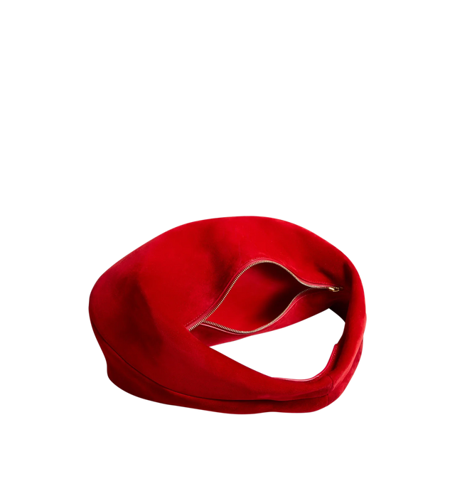 Image 5 of 5 - RED - Khaite Olivia slouchy zip-top hobo bag in velvety suede. With integrated strap to wear over the shoulder or carry by hand. Signature hardware at zipper pull. Suede (100% kid leather). Made in Italy.