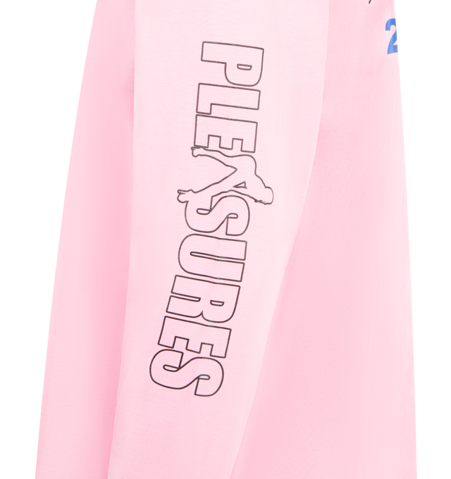 Image 4 of 4 - PINK - PLEASURES Hot 4 U Tee featuring relaxed fit, long sleeves, crew neckline, screen-printed graphics and ribbed trims. 100% cotton.