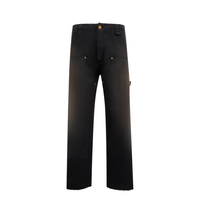 Image 1 of 3 - BLACK - WILLY CHAVARRIA Workwear Toluca Pant featuring durable cotton thats washed for a vintage look, hammer loop, welt pockets, embroidered eyelet detailing, belt loops and 5 pocket detailing. 100% cotton. Made in the USA.