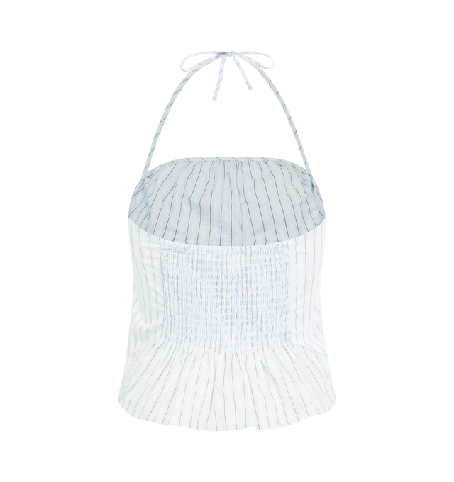 Image 2 of 2 - WHITE - DEIJI STUDIOS Strap Top featuring halter top, gathered bust panel, flattering straight neckline, fine tie halter straps and shirred back. 100% organic cotton poplin.