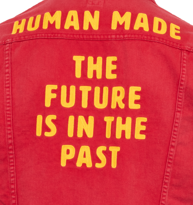 Image 4 of 4 - RED - HUMAN MADE Zip Up Work Jacket featuring short zip-up work jacket with a chain embroidered graphic and heart embroidery on the front details. 