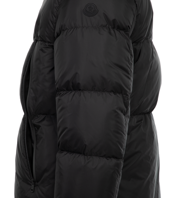 BLACK - MONCLER Montcla Jacket has an adjustable drawstring hood, signature ribbon trim, front zipper closure, and zip pockets. 100% polyamide and nylon.