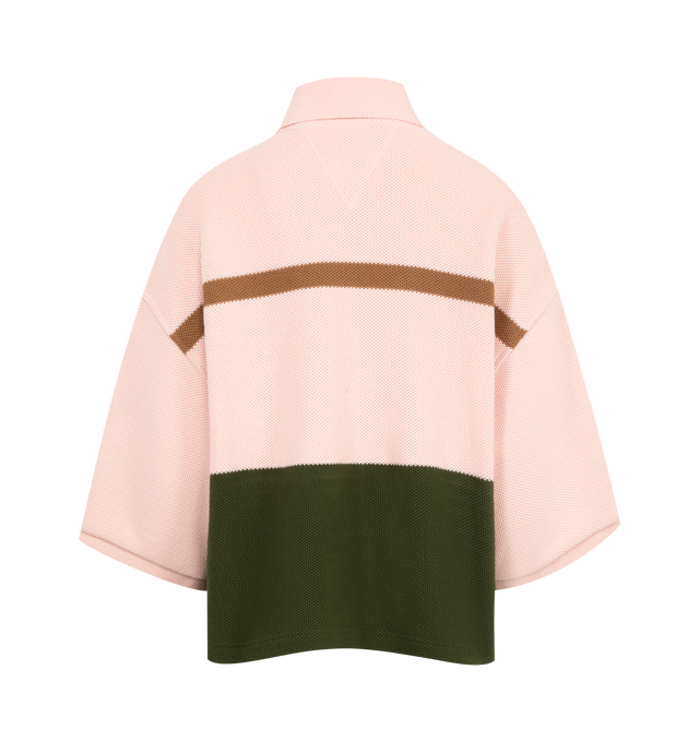 Image 2 of 2 - PINK - BOTTEGA VENETA Stripe Jumbo Pique Polo featuring oversized fit, polo collar, stripe and colorblocking and oversized sleeves. Cotton.